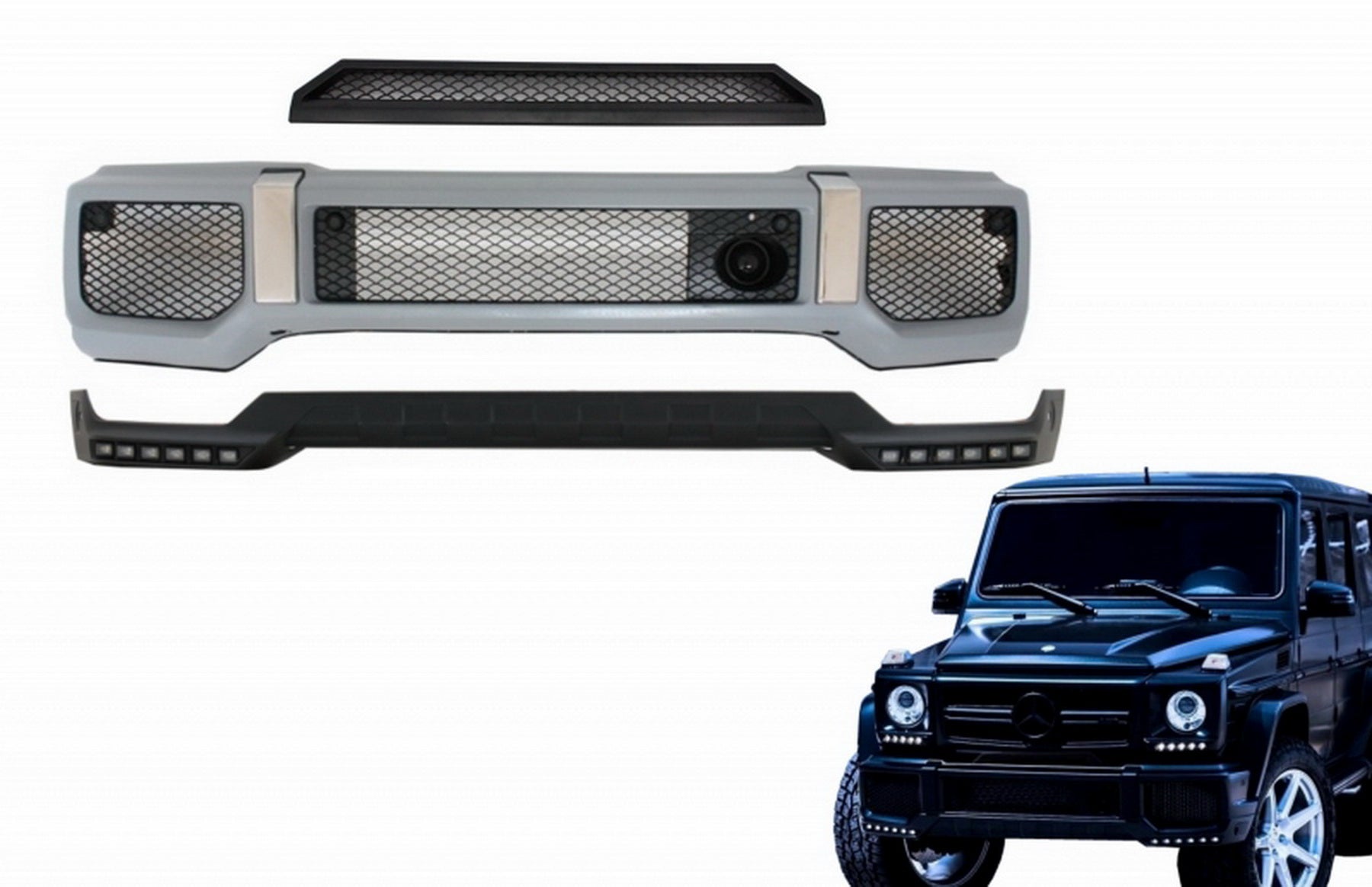 Body Kit für Mercedes G W463 89-17 Stoßstange spoiler LED DRL Extension G65 Look Carpartstuning Austria