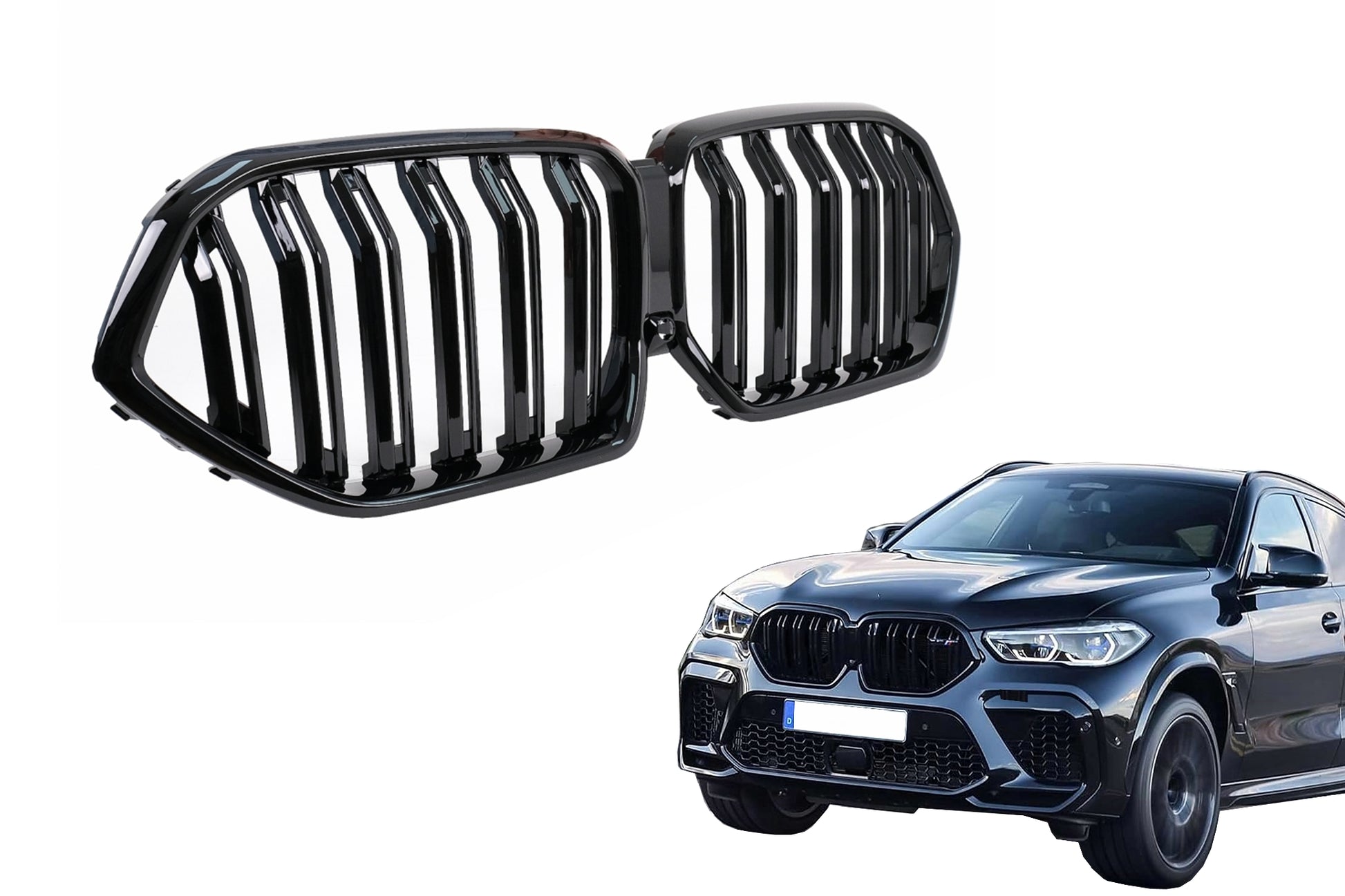 Nieren Nierengitter Kühlergrill Für BMW X6 G06 2019+ Doppelter Streifen M-Design Schwarz Carpartstuning Austria