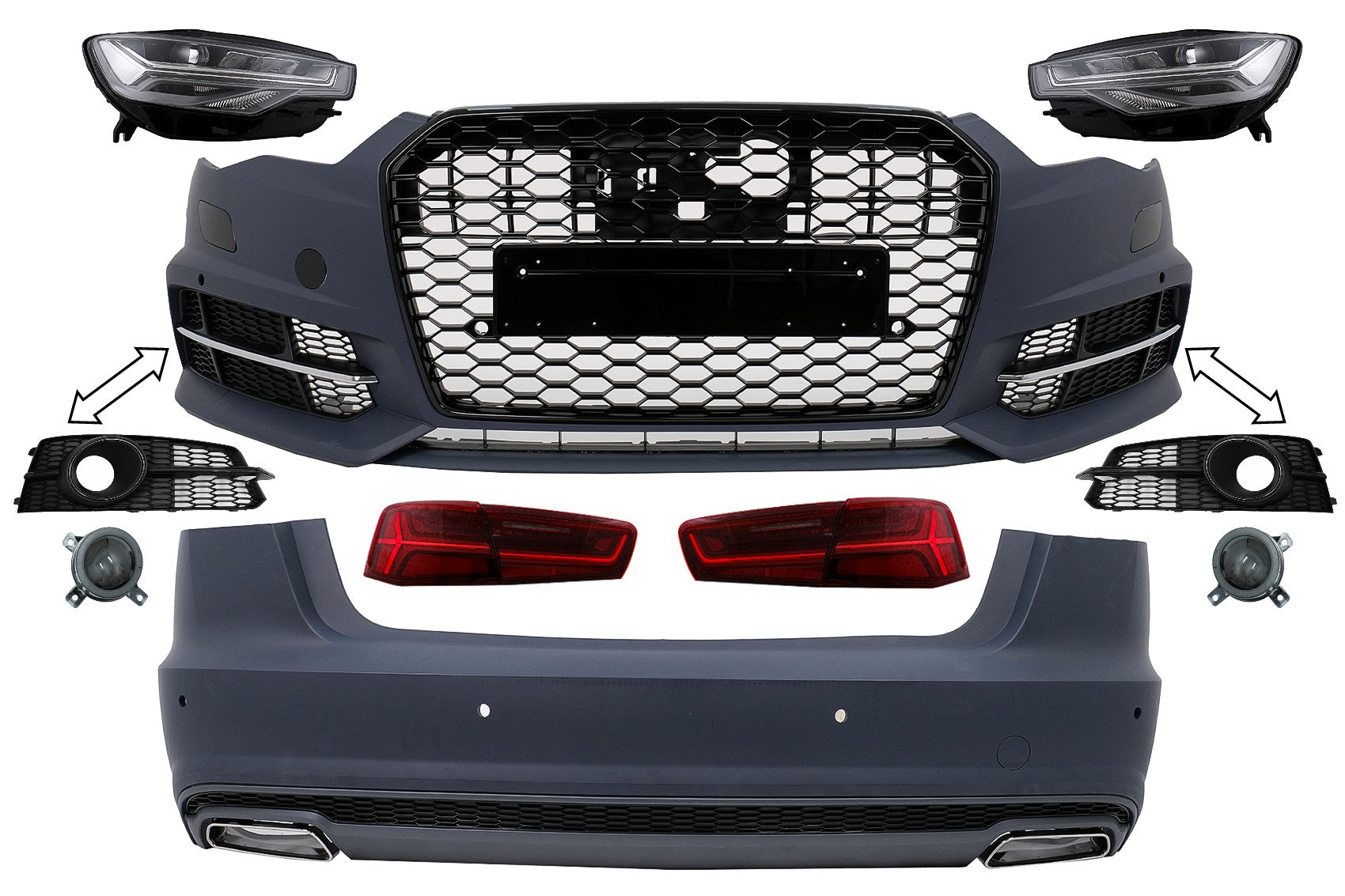 Bodykit für AUDI A6 C7 4G Limousine 11-2017 Umbau auf 2018 Design Stoßstange Lichter Kühlergrill Carpartstuning Austria