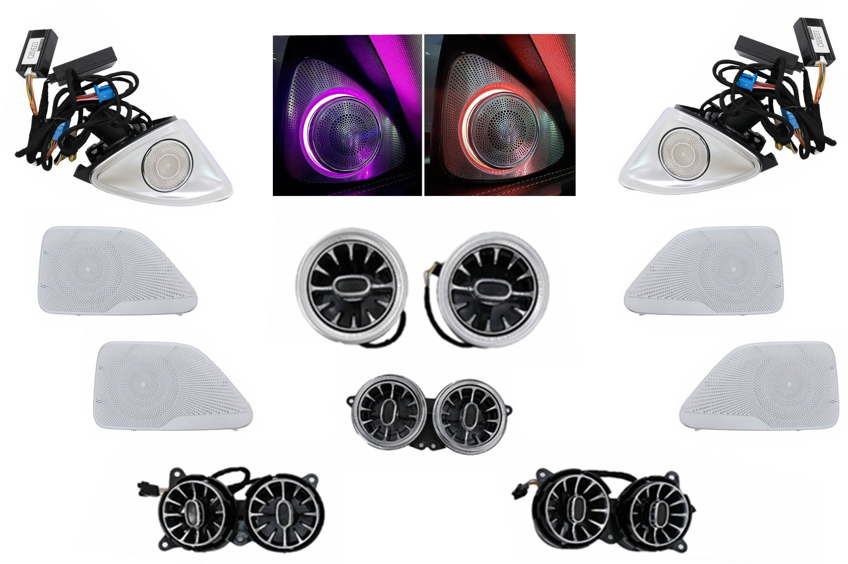 Kit AC-Lüftungsgitter 64 Farben LED 4D Rotary Hochtöner Cover-Lautsprecher für Mercedes S-Klasse W222 Carpartstuning Austria