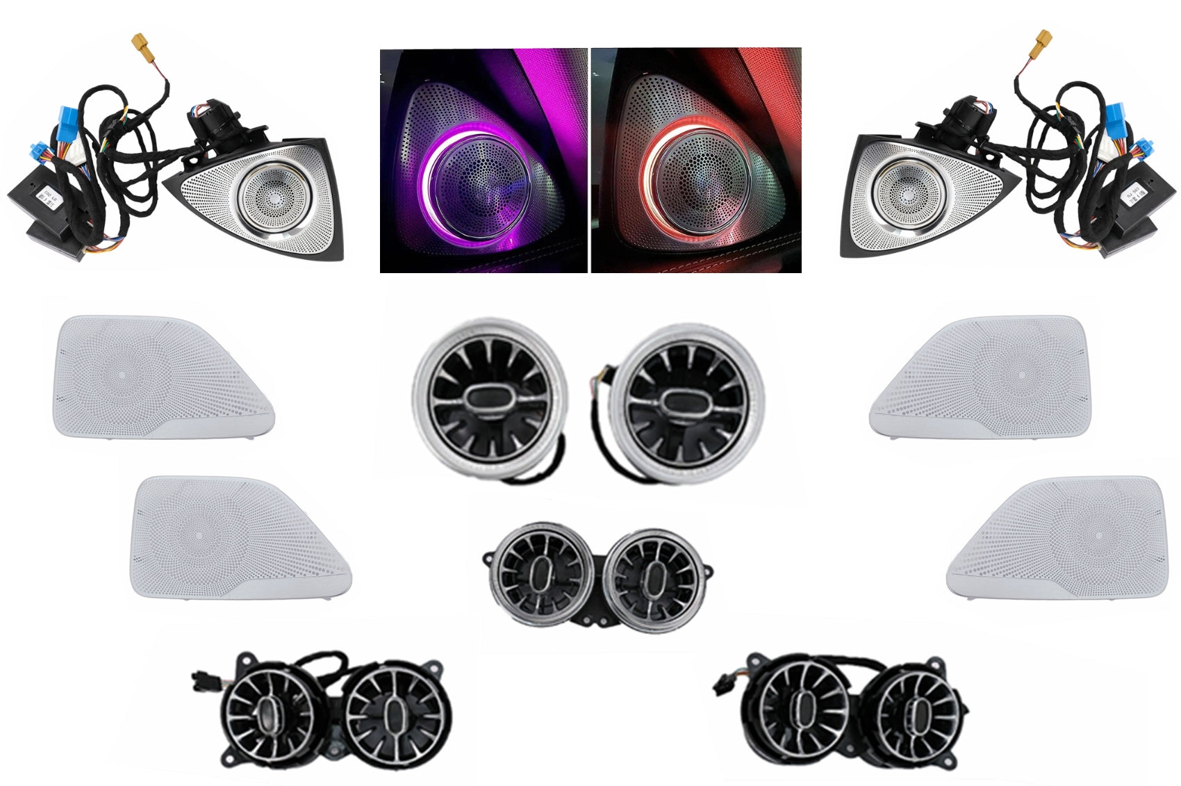 Kit AC-Lüftungsgitter 64 Farben LED Rotary Hochtöner Cover-Lautsprecher für Mercedes S-Klasse W222 Carpartstuning Austria