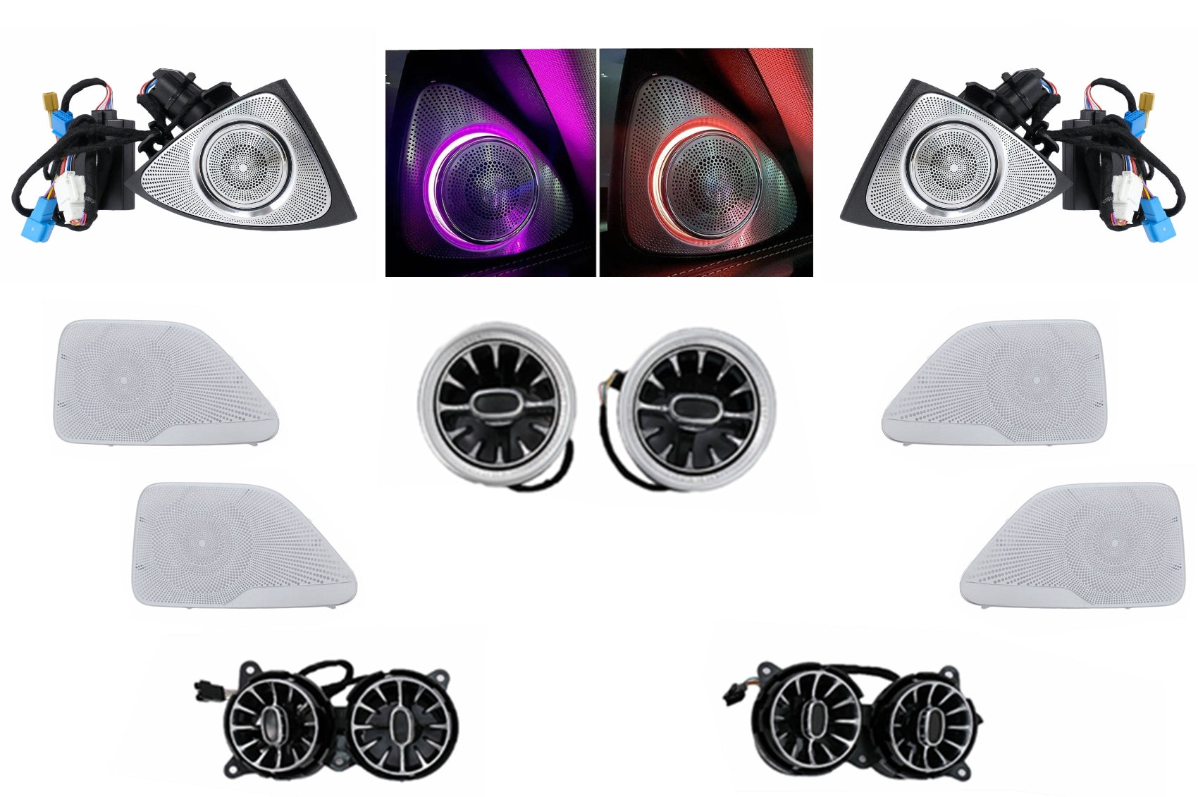Kit AC-Lüftungsgitter 7 Farben LED Rotary Hochtöner Cover-Lautsprecher für Mercedes S-Klasse W222 Carpartstuning Austria