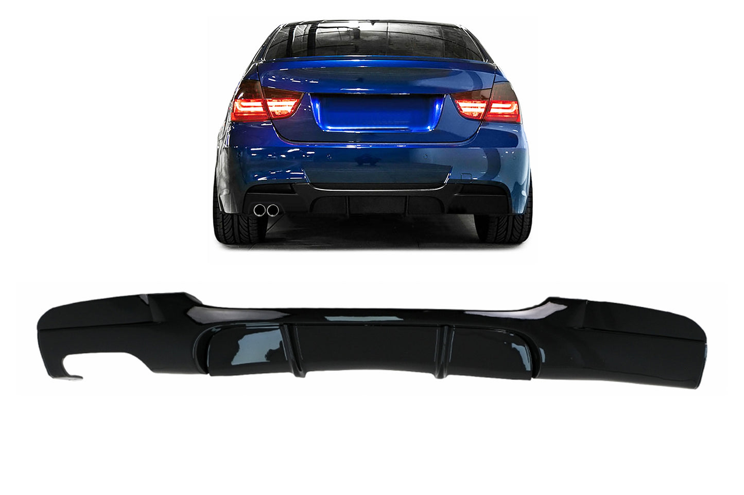 Stoßstange Diffusor Linker Doppelauslass für BMW 3er E90 E91 M Design Schwarz Glänzend Carpartstuning Austria