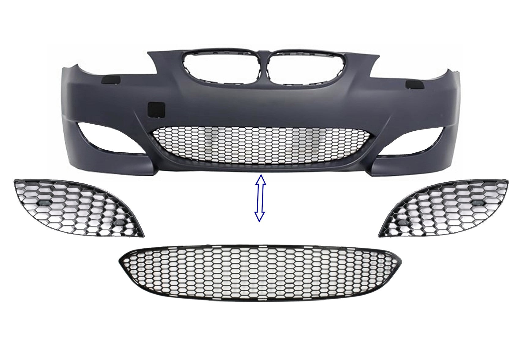 Pack Seitengitter Unterer Gitter für BMW 5er E60 E61 2003-2010 nur Stoßstange M5 Design Carpartstuning Austria