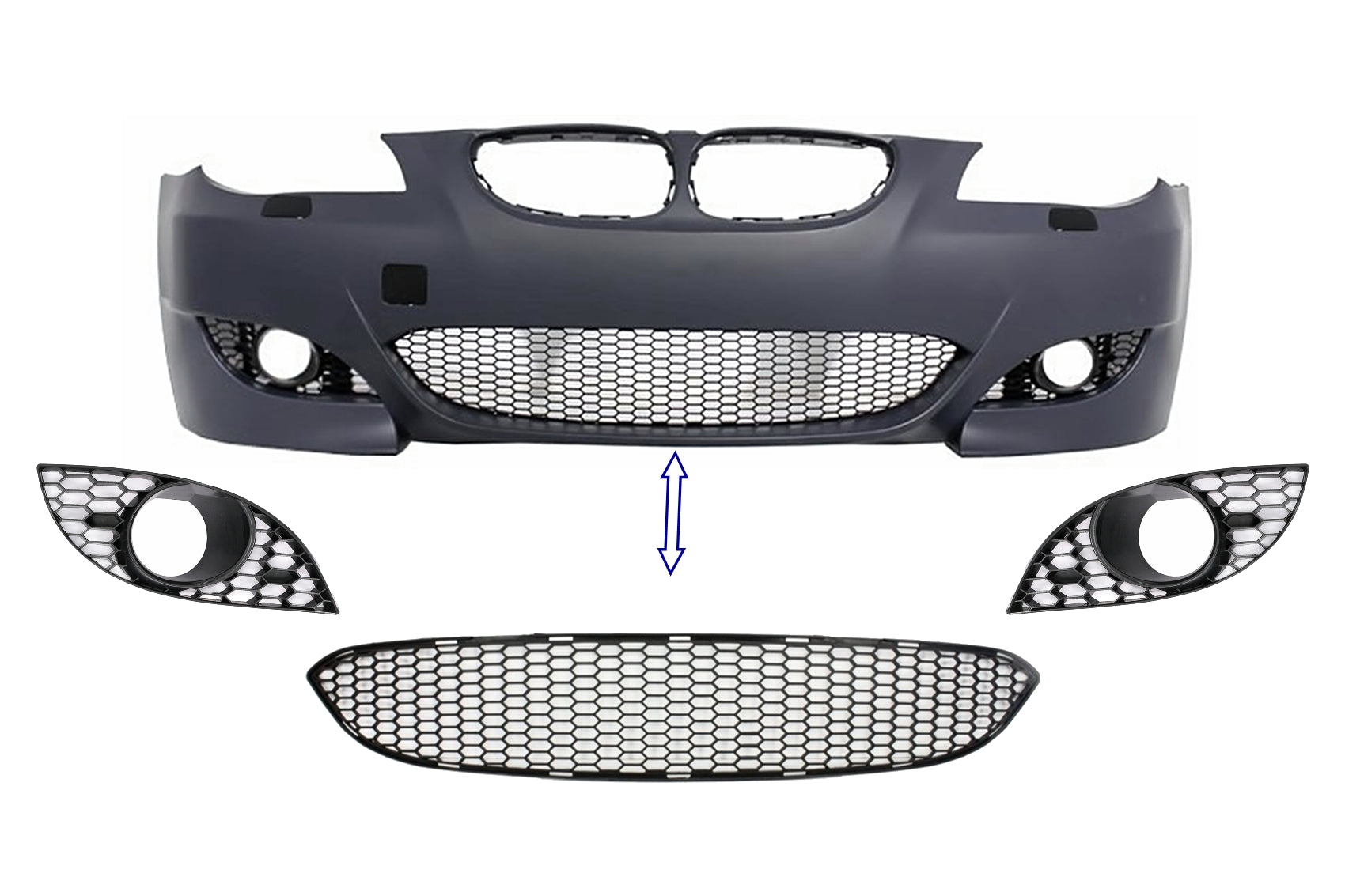 Pack Seitengitter Unterer Gitter für BMW 5er E60 E61 2003-2010 nur Stoßstange M5 Design Carpartstuning Austria