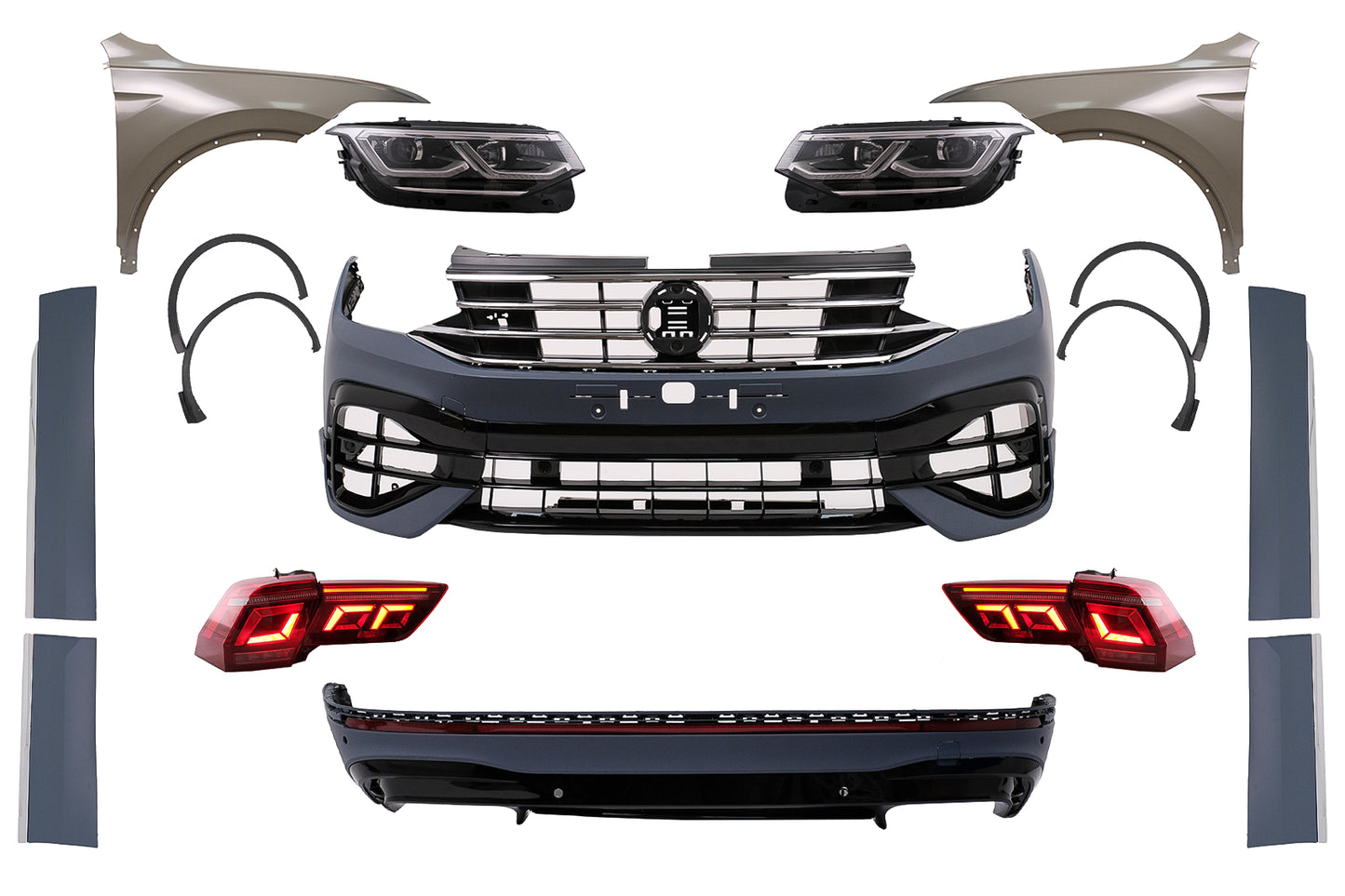 Bodykit für VW Tiguan 2 AD BW 16-19 Umbau 2021 R Look Kühlergrill Radkästen Carpartstuning Austria