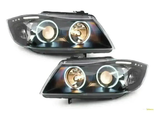 Scheinwerfer für BMW 3er E90 E91 03.2005-08.2008 Angel Eyes CCFL Schwarz CarPartsTuning