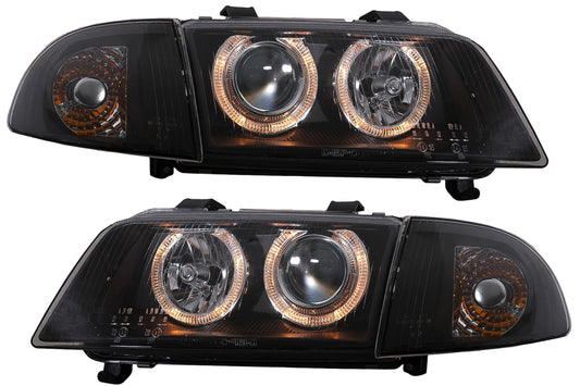 Scheinwerfer passend für Audi A4 B5 (11.1994-12.1998) Angel Eyes 2 Halo Felgen schwarz KITT Lightning