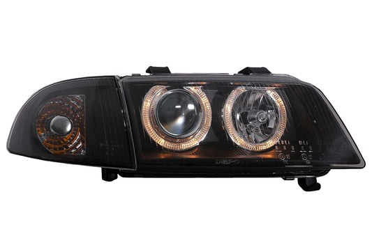 Scheinwerfer passend für Audi A4 B5 (11.1994-12.1998) Angel Eyes 2 Halo Felgen schwarz KITT Lightning