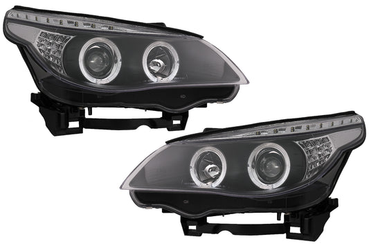 Angel Eyes Scheinwerfer für BMW 5er E60 E61 2004-2007 DAYLINE LED Schwarz CarPartsTuning