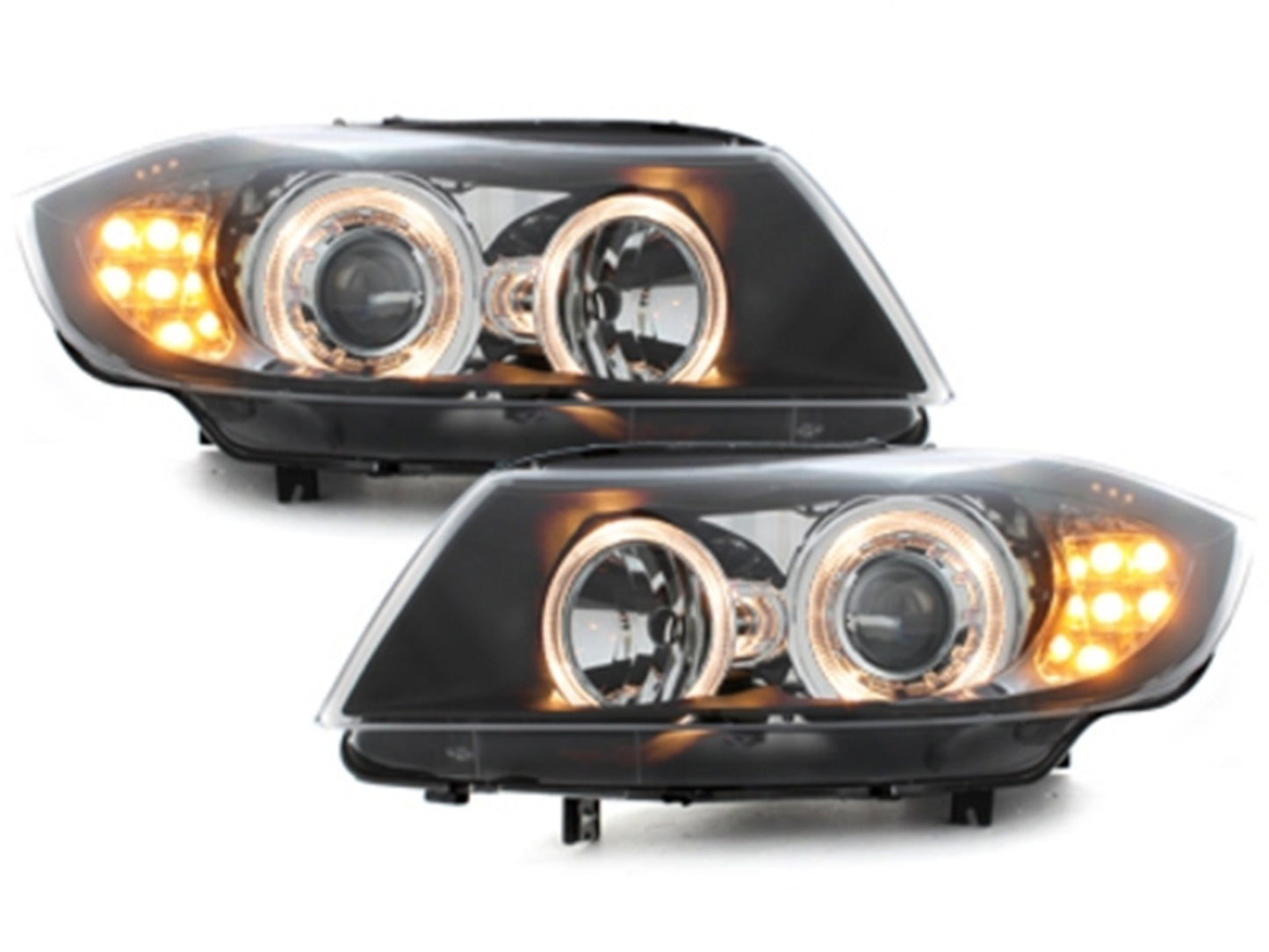 Angel Eyes Scheinwerfer LED für BMW E90 E91 03.2005-08.2008 2 Halo Felgen Schwarz CarPartsTuning