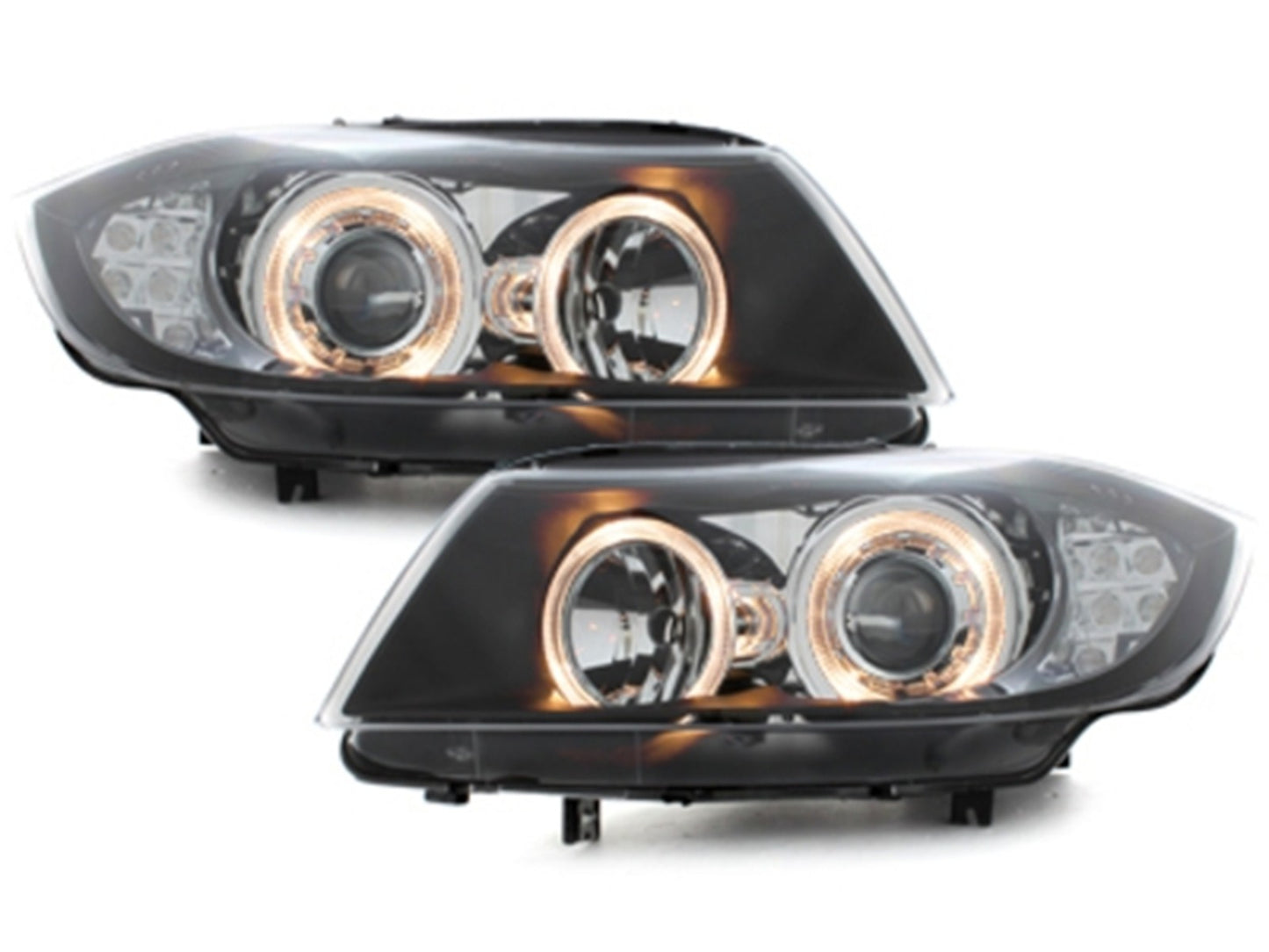 Angel Eyes Scheinwerfer LED für BMW E90 E91 03.2005-08.2008 2 Halo Felgen Schwarz CarPartsTuning