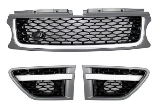 Mittelgrill Und Seitliche Lüftungsschlitze Passend Für Land Range Sport Facelift L320 (2010-2013) Autobiography Look Platinum Black Edition KITT