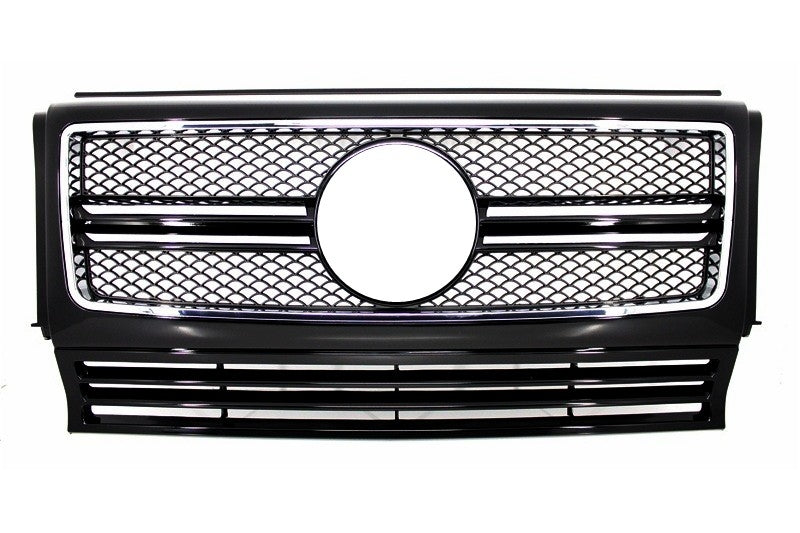 Frontgitter für Mercedes G W463 1990-2012 G65 Aussehen Glänzend schwarz Chrom Rahmen CarPartsTuning