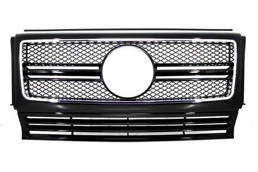 Frontgitter für Mercedes G W463 1990-2012 G65 Aussehen Glänzend schwarz Chrom Rahmen CarPartsTuning
