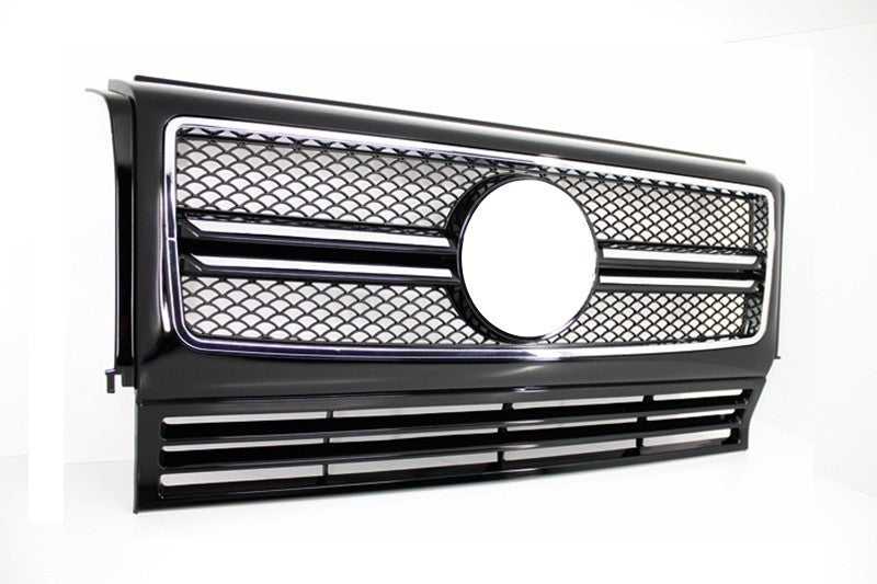 Frontgitter für Mercedes G W463 1990-2012 G65 Aussehen Glänzend schwarz Chrom Rahmen CarPartsTuning