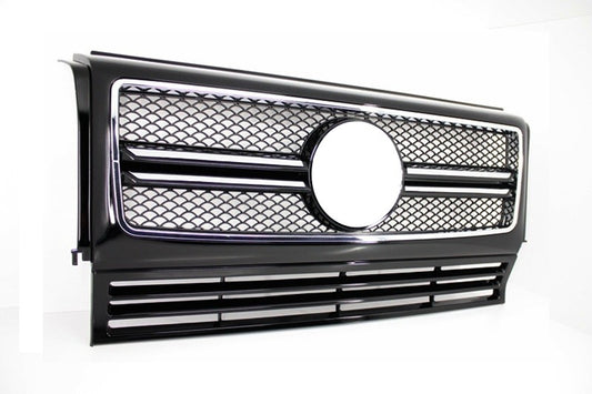 Frontgitter für Mercedes G W463 1990-2012 G65 Aussehen Glänzend schwarz Chrom Rahmen CarPartsTuning