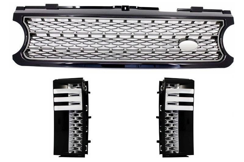 Mittelgitter Und Seitliche Lüftungsschlitze Passend Für Land Rover Range Rover Vogue III (L322) Schwarz Grau Autobiography Supercharged Edition KITT