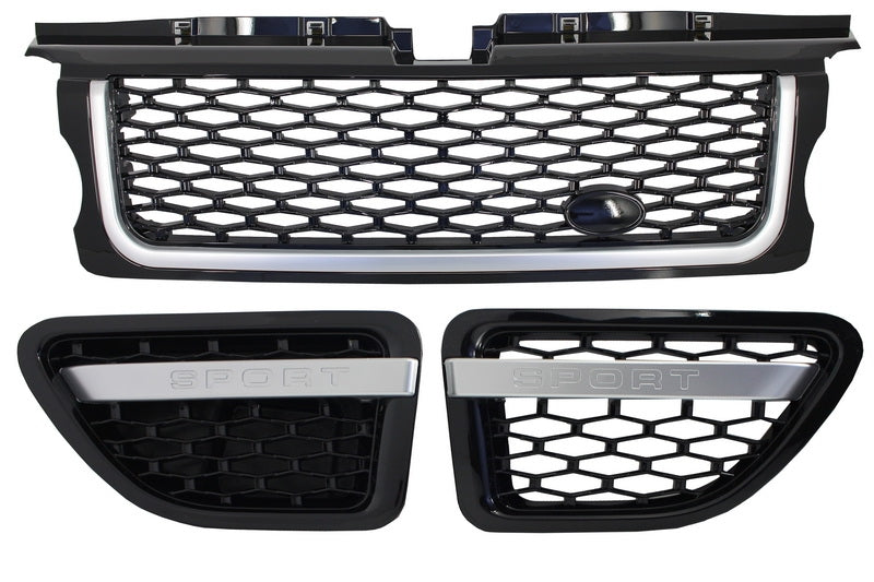 Mittelgrill Und Seitliche Lüftungsschlitze Passend Für Land Rover Range Rover Sport (2005-2008) L320 Autobiography Look All Black Edition KITT