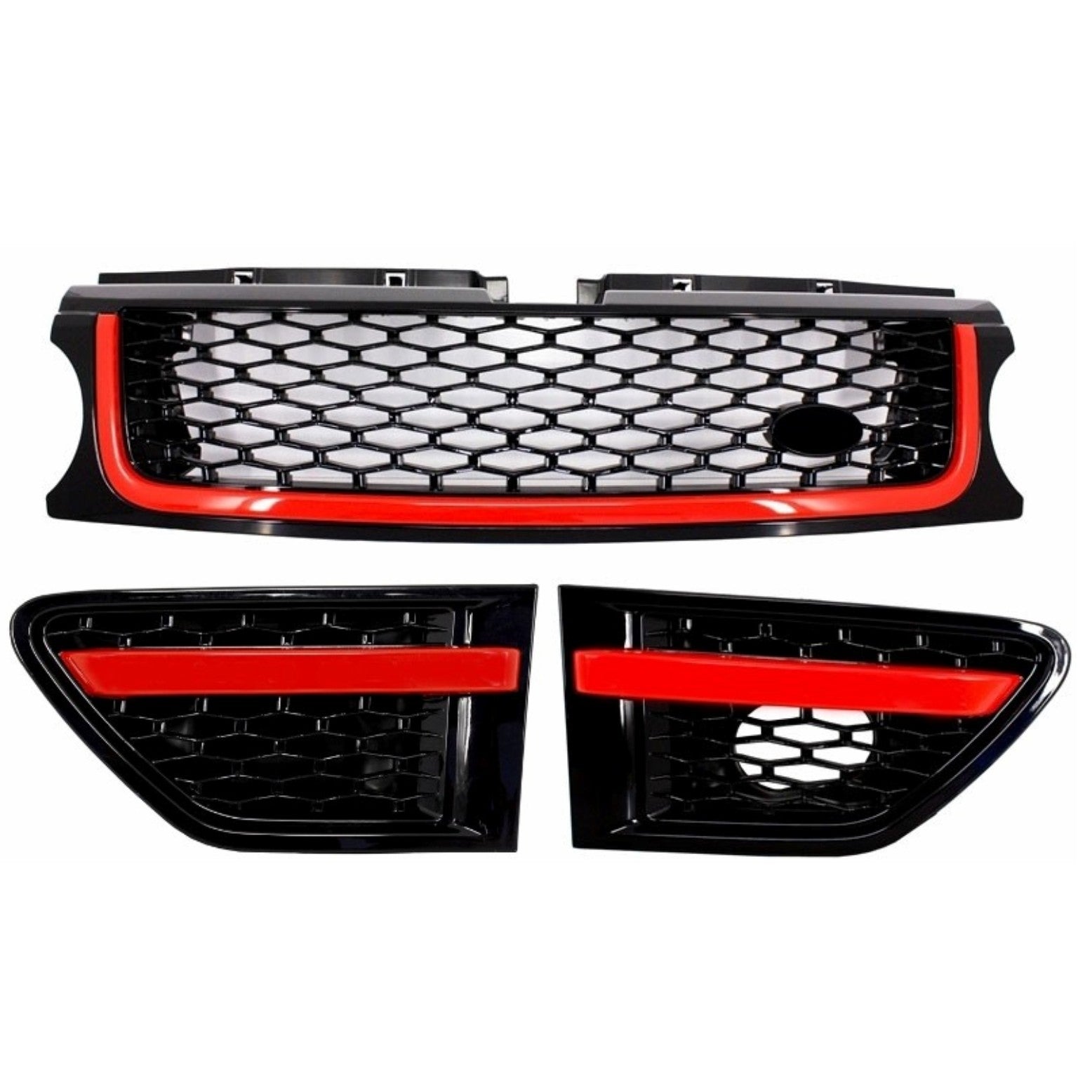 Mittelgrill Und Seitliche Lüftungsschlitze Passend Für Land Range Rover Sport L320 Facelift (2010-2013) Autobiography Look Black Red Edition KITT