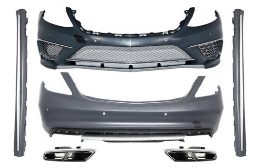 Komplettes Bodykit Auspuff Tipps Chrom für Mercedes S W222 13-07.17 S65 Look LWB CarPartsTuning