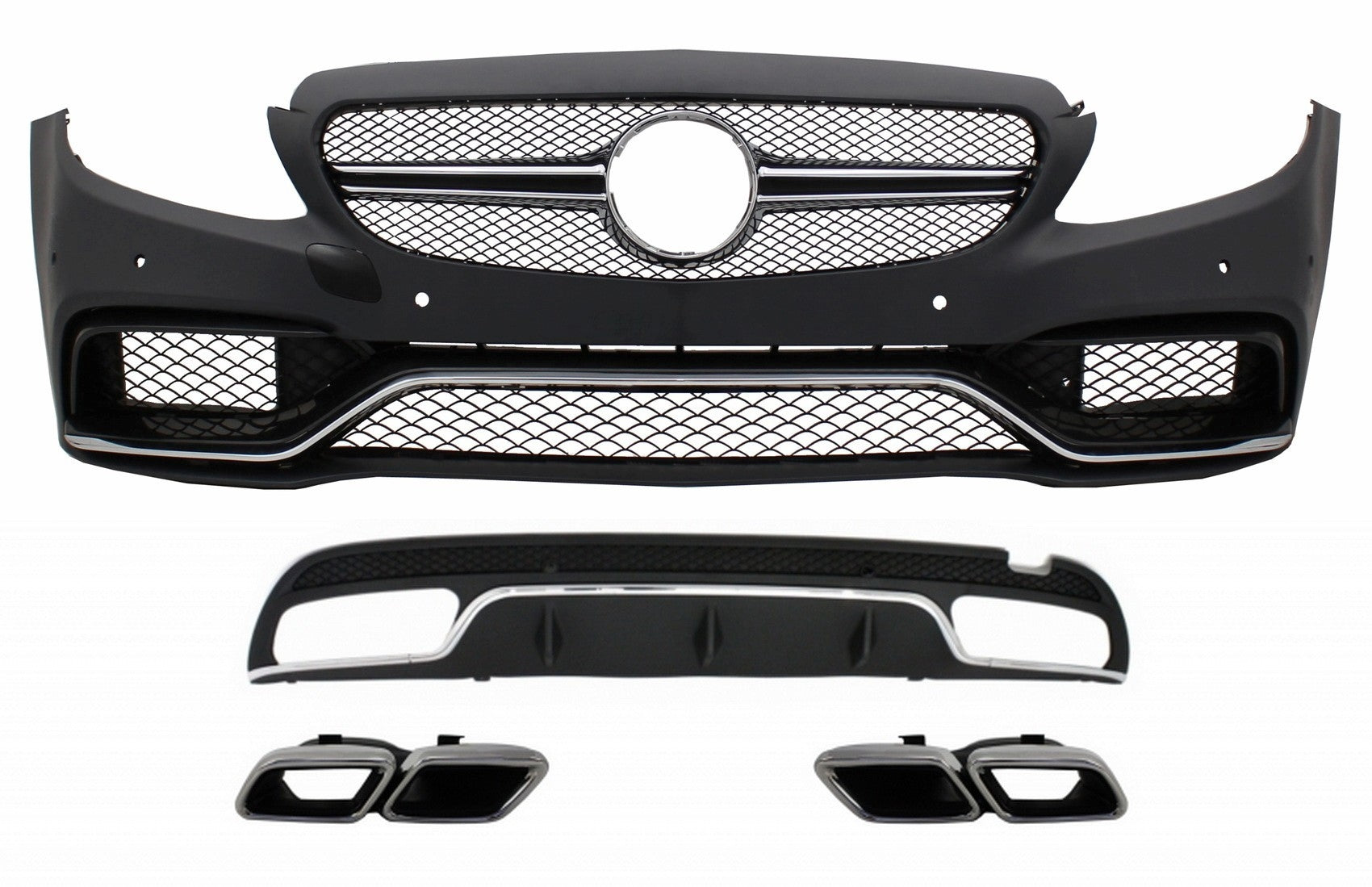 BodyKit für Mercedes C W205 S205 14-20 C63 Look Stoßstangen Diffusor Auspuff CarPartsTuning