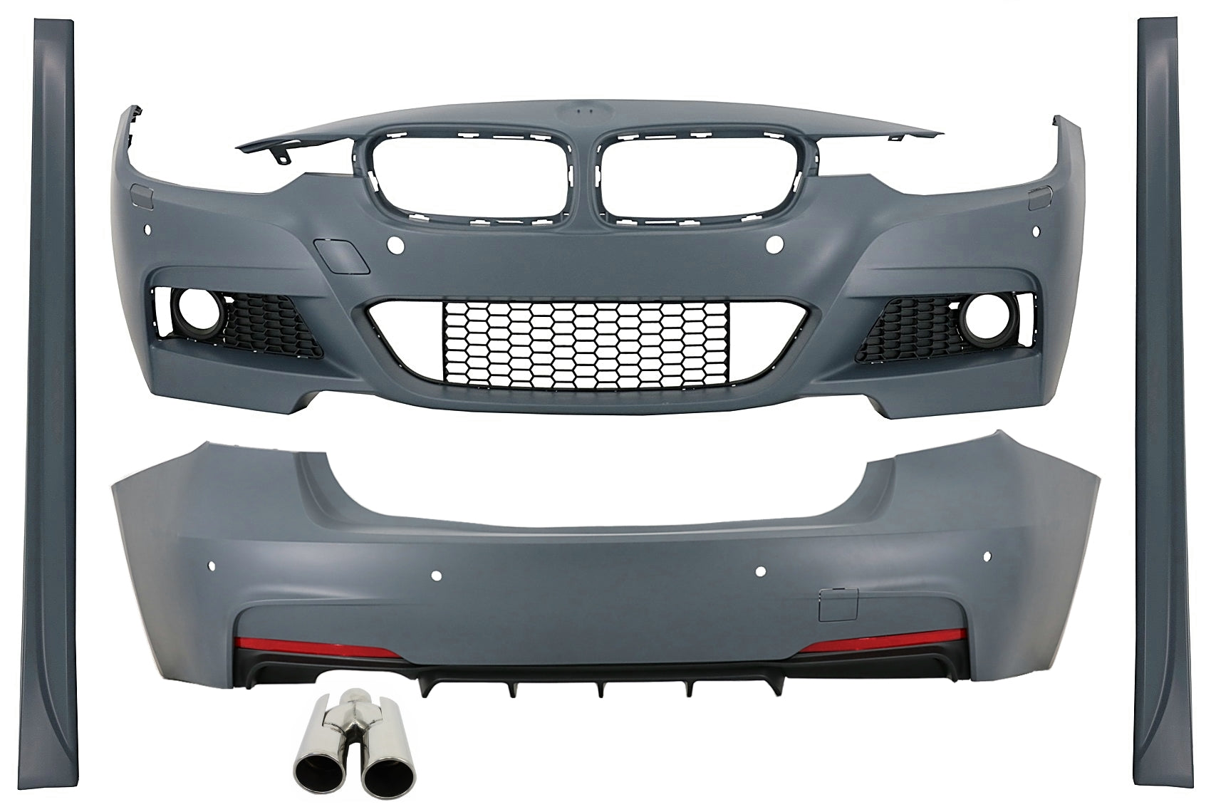 BodyKit für BMW 3er F30 11-19 M-Tech Look Stoßstange Seitenschweller Endrohre CarPartsTuning