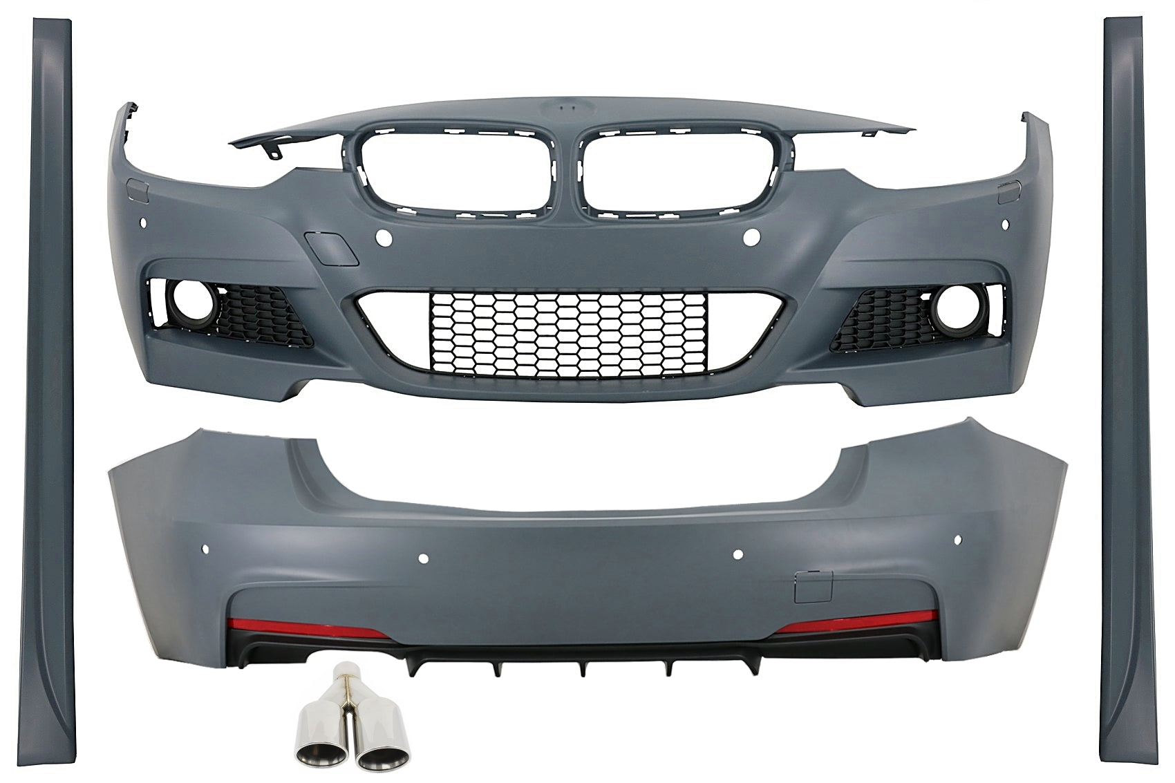 BodyKit für BMW 3er F30 11-19 M-Tech Look Stoßstange Seitenschweller Endrohre CarPartsTuning