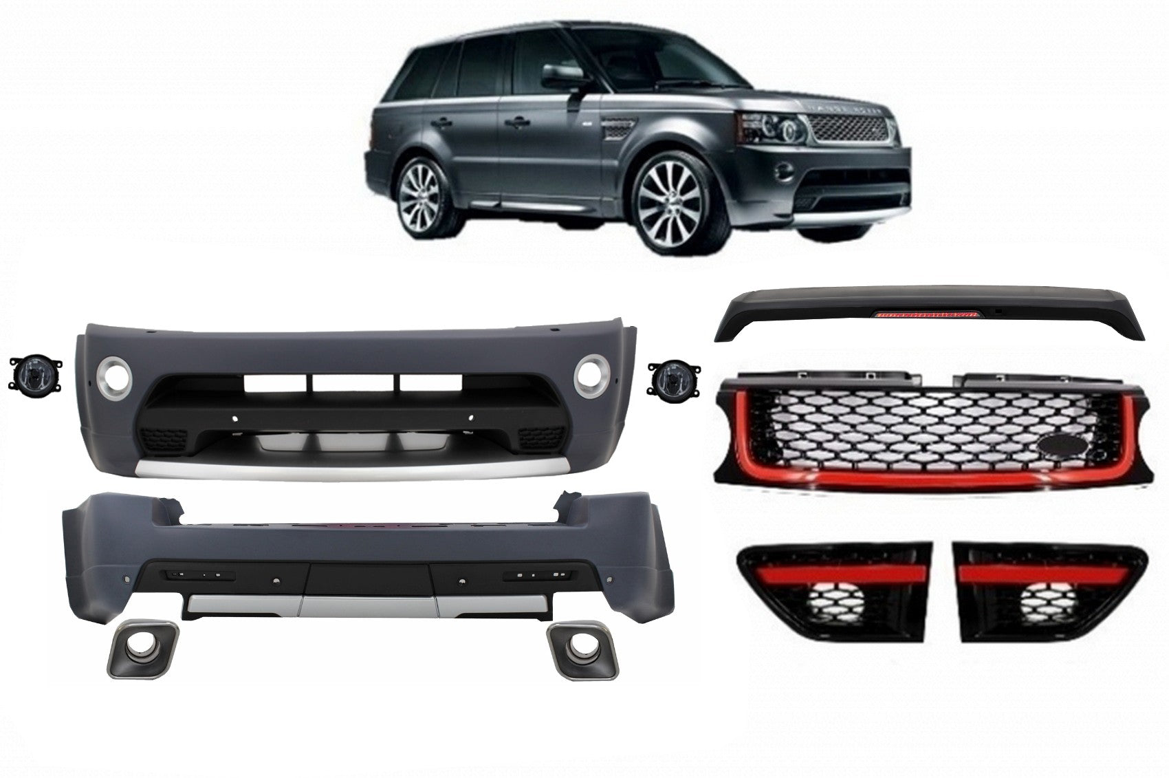 Bodykit Passend Für Land Range Rover Sport L320 Facelift (2009-2013) Autobiography Design Schwarz/Roter Kühlergrill Edition KITT