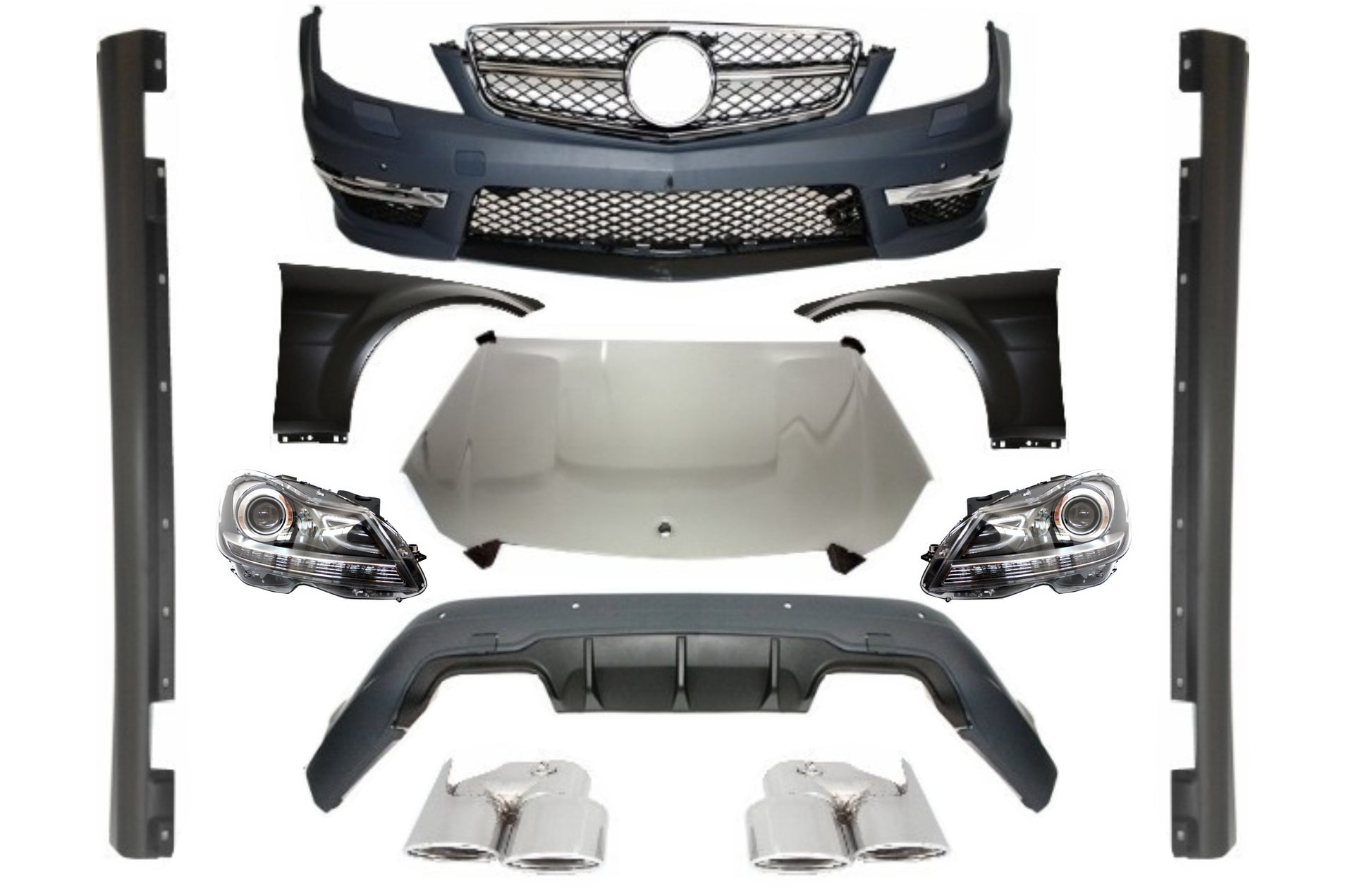 Bodykit Umbau für Mercedes W204 07-14 Scheinwerfer C-Klasse Facelift C63 Look CarPartsTuning