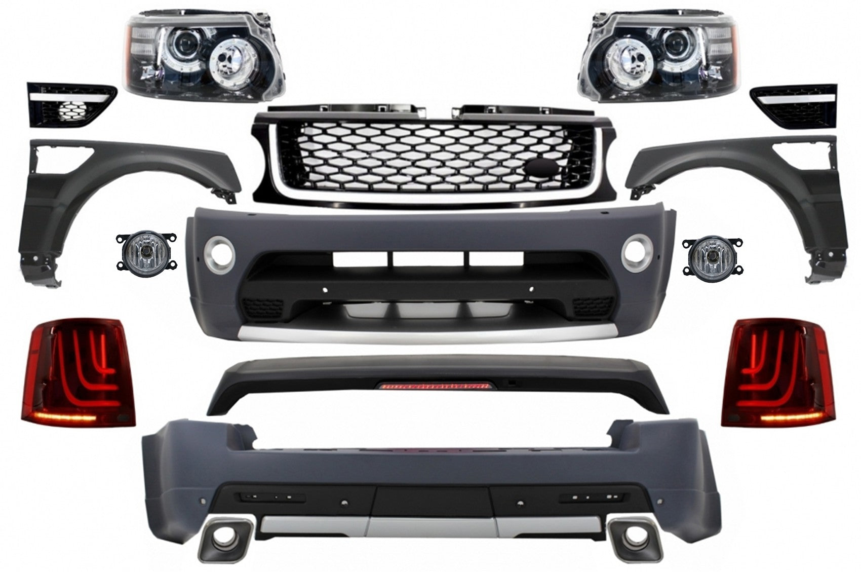 Komplettes Bodykit Passend Für Land Range Rover Sport L320 Facelift (2009-2013) Autobiography Design Glohh LED Rückleuchten Gl-3 Dynamic KITT