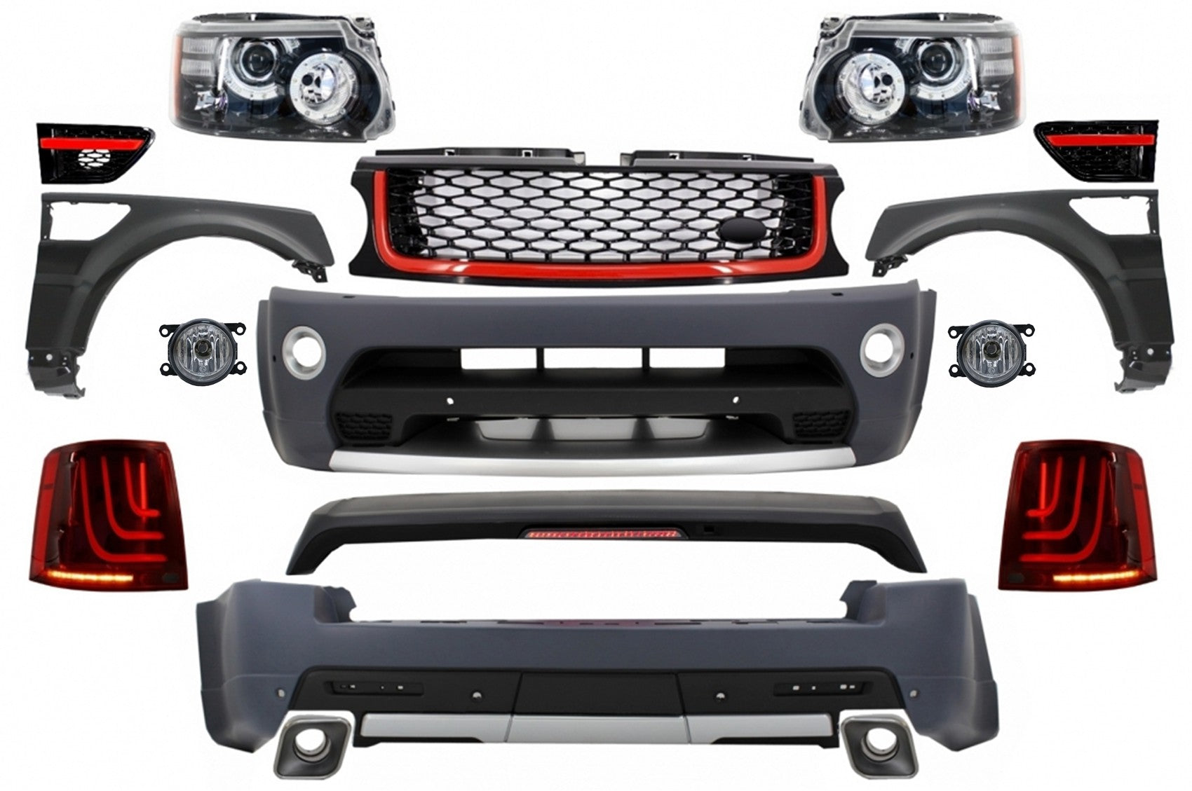 Komplettes Bodykit Passend Für Land Range Rover Sport L320 Facelift (2009-2013) Autobiography Design Glohh LED Rückleuchten Gl-3 Dynamic KITT