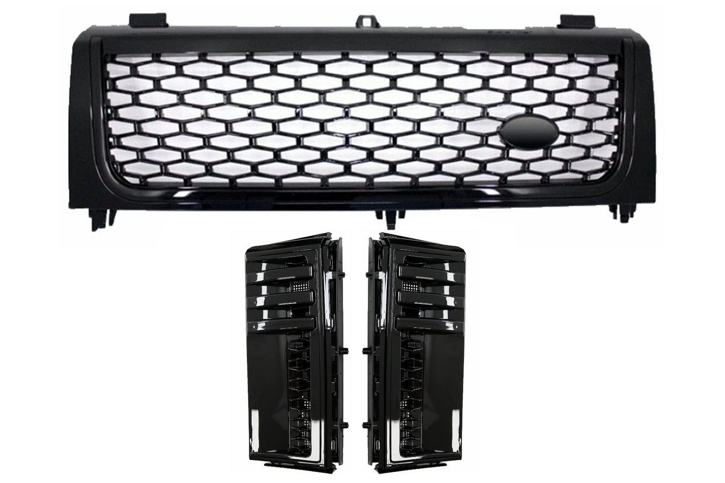 Kühlergrill Seitenschlitze für Land Range Rover Vogue III L322 02-05 Autobiography Supercharged Design Alles schwarz CarPartsTuning