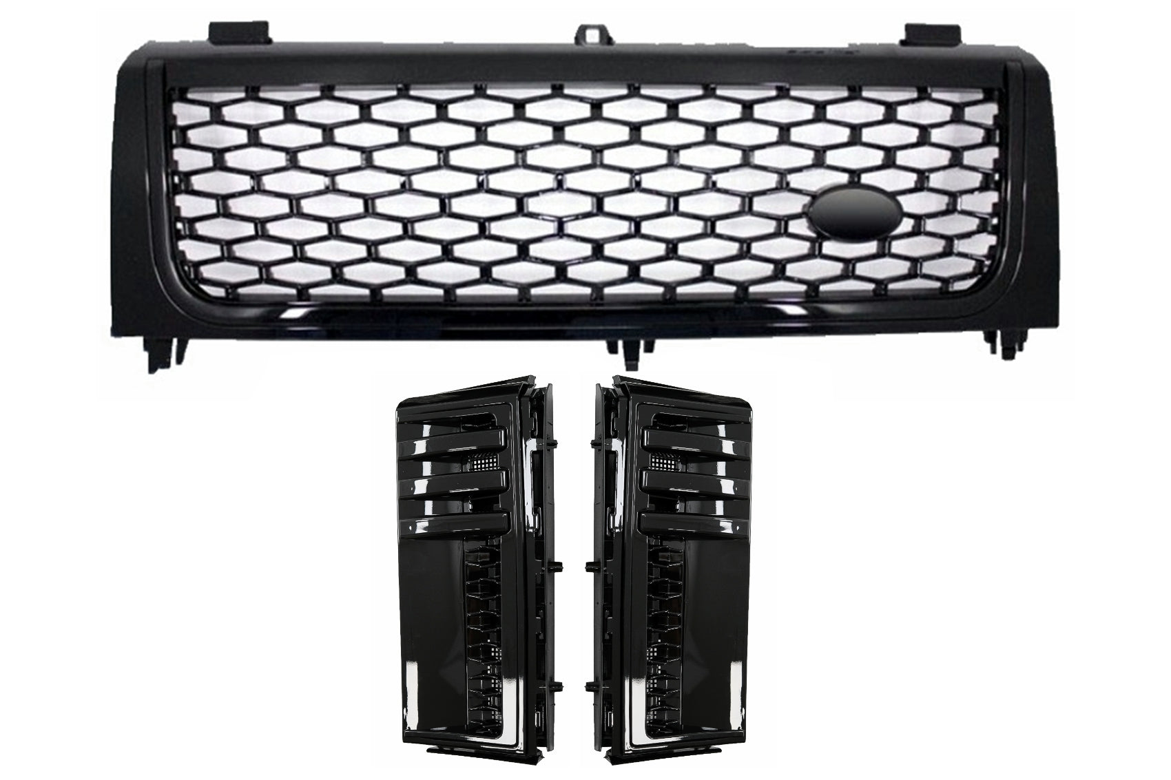 Kühlergrill Seitenschlitze für Land Range Rover Vogue III L322 02-05 Autobiography Supercharged Design Alles schwarz CarPartsTuning