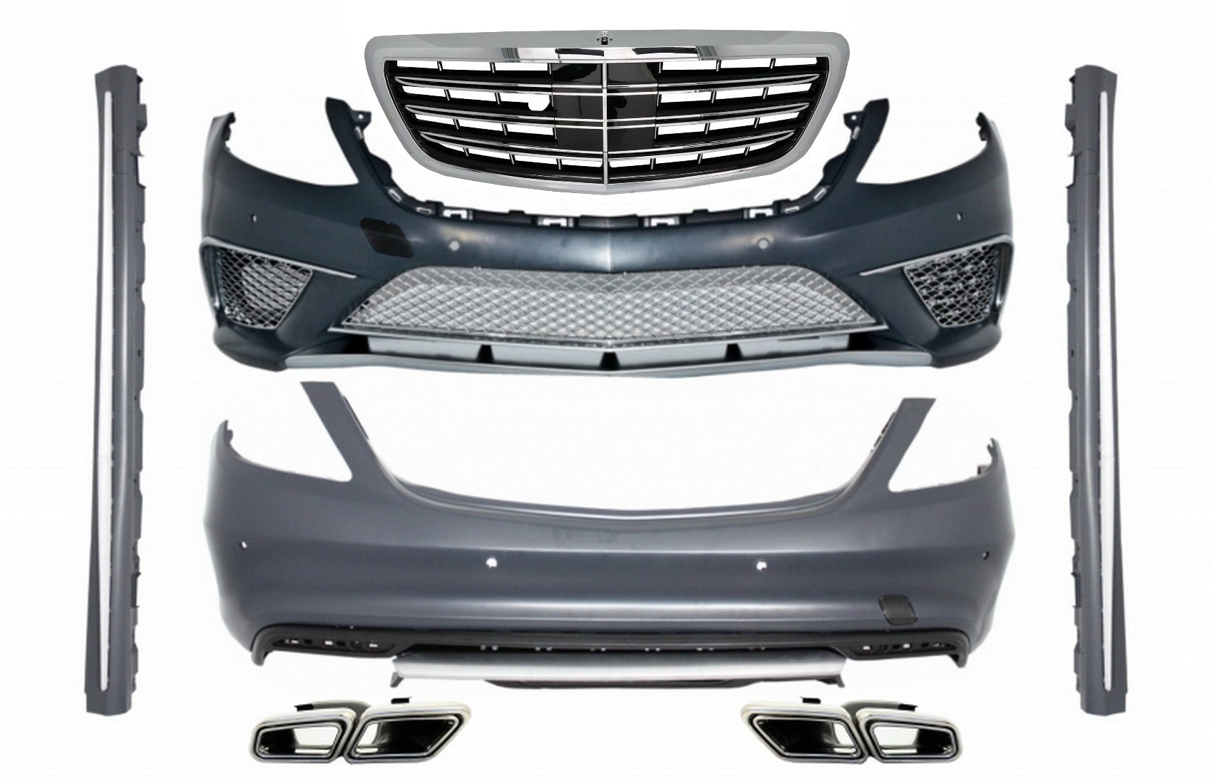 Body Kit für Mercedes W222 S-Klasse 13-07.17 Stoßstange Auspuff S65 S63 Look CarPartsTuning