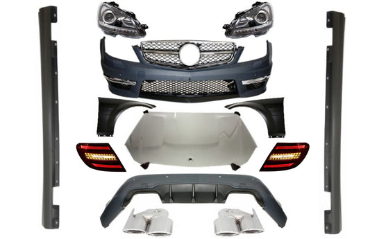 BodyKit für Mercedes W204 07-14 Facelift C63 Look Rücklichter Xenon Scheinwerfer CarPartsTuning