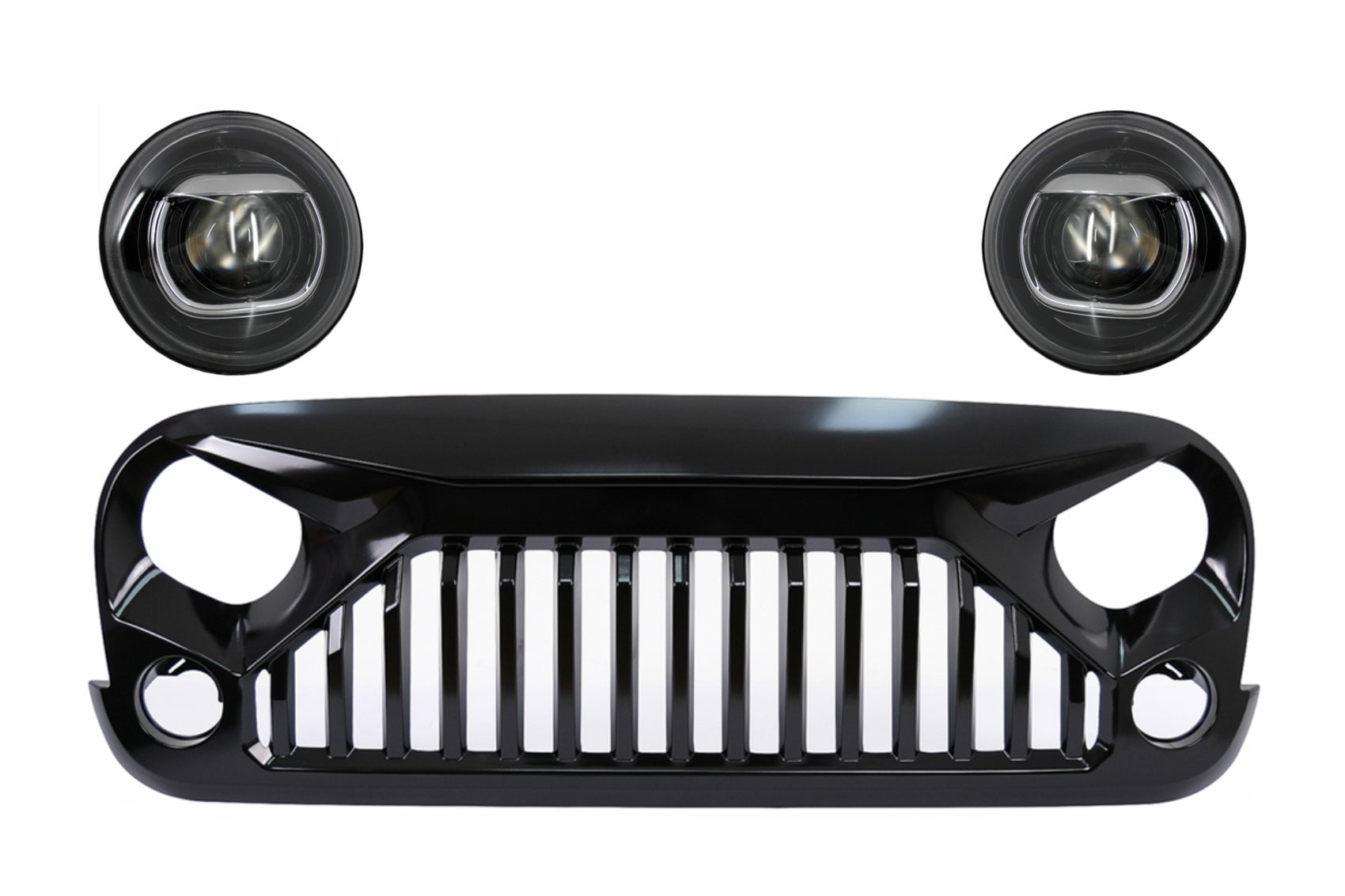 Kühlergrill Scheinwerfer für JEEP Wrangler JK 07–2017 Angry Vader Design Schwarz Carpartstuning Austria