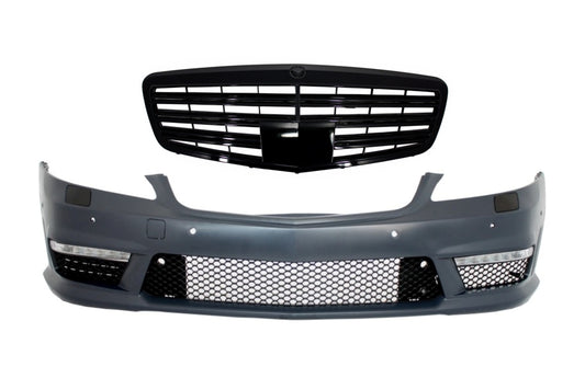 Frontstoßstange für Mercedes W221 05-12 S63 65 Look Kühlergrill Schwarz CarPartsTuning