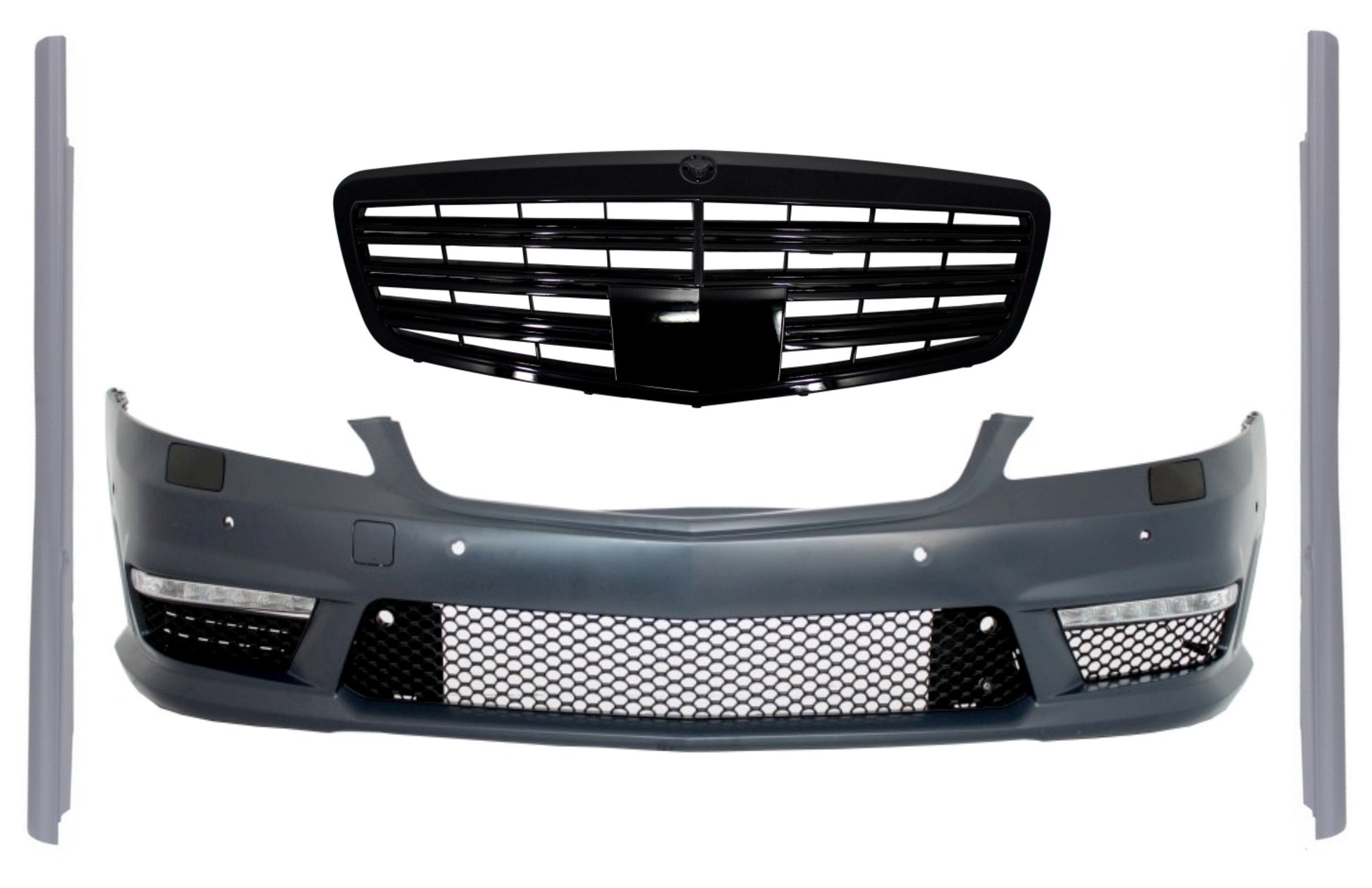 Stoßstange für Mercedes S W221 05-10 S63 S65 Look Gitter Seitenschweller Kurze CarPartsTuning