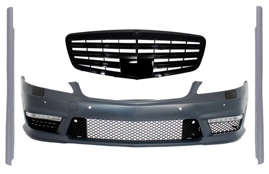 Stoßstange für Mercedes S W221 05-10 S63 S65 Look Gitter Seitenschweller Kurze CarPartsTuning