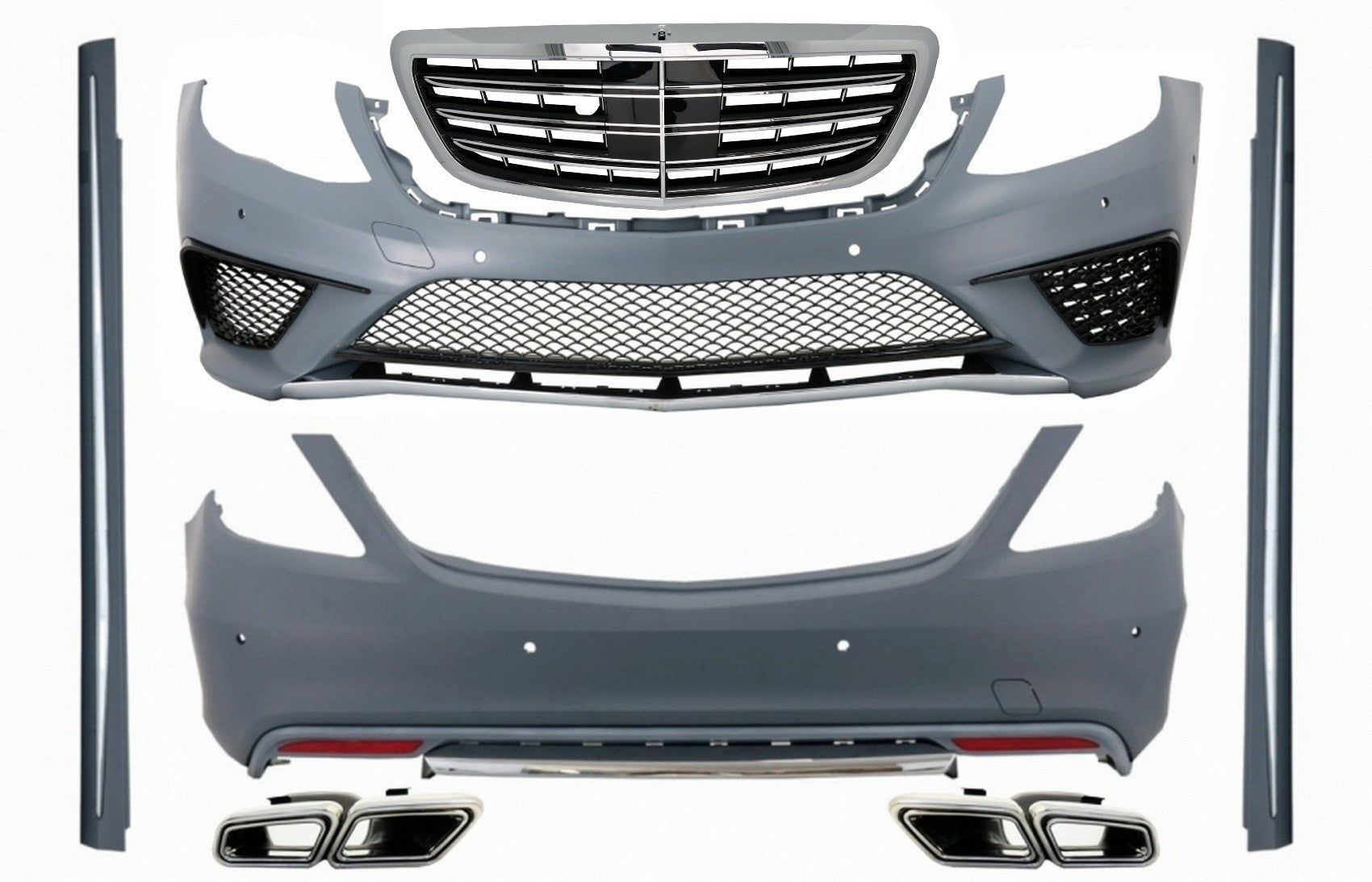 Bodykit für Mercedes S-Klasse W222 13-17 Stoßstange Auspuff Seitenschweller S63 Look CarPartsTuning