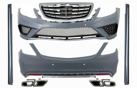 Bodykit für Mercedes S-Klasse W222 13-17 Stoßstange Auspuff Seitenschweller S63 Look CarPartsTuning