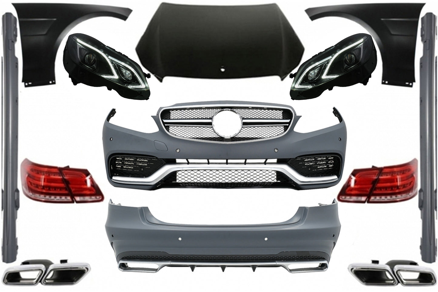 Full Umwandlung Bodykit für Mercedes W212 E-Klasse Pre Facelift 09-13 E63 Look CarPartsTuning