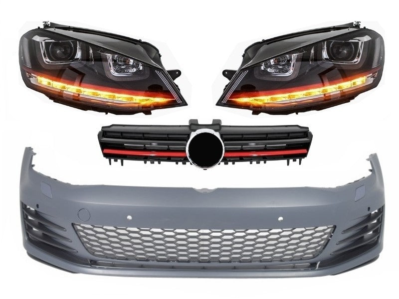 Stoßstange für VW Golf VII 7 13+ GTI Look Kühlergrill Scheinwerfer 3D LED DRL Flowing CarPartsTuning