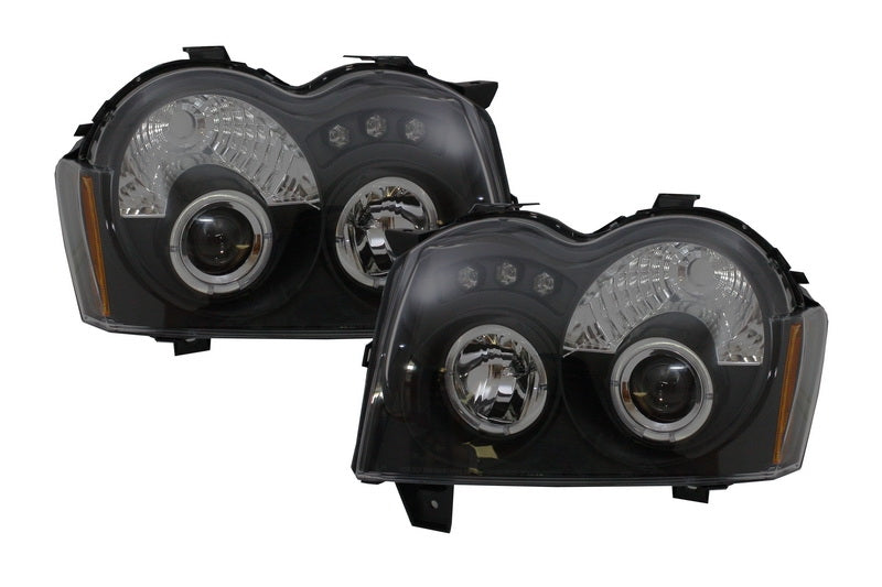 LED Scheinwerfer für JEEP Grand Cherokee WH 05-08 Halo Angel Eyes Schwarz CarPartsTuning