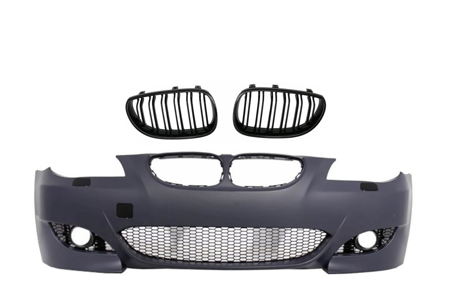 Frontstoßstange für BMW 5 E60 2003-2010 M5 Look Gitter Doppelt Streifen Glänzend schwarz Carpartstuning Austria