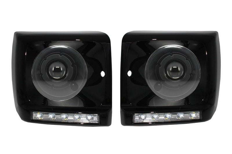 Abdeckungen LED DRL für Mercedes G W463 89-12 G65 Scheinwerfer Bi-Xenon Look CarPartsTuning