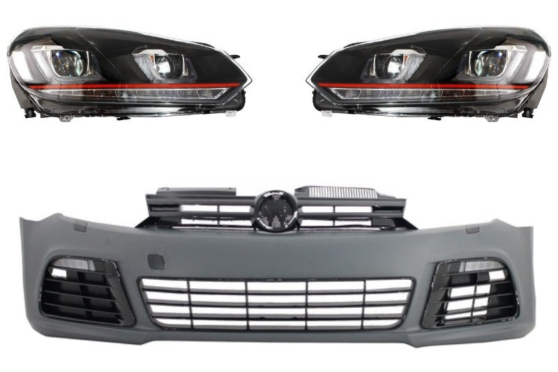 Stoßstange für VW Golf 6 08-13 R20 Look Scheinwerfer LED Fließend Rot Streifen CarPartsTuning