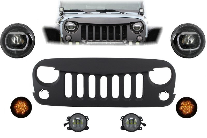 Scheinwerfer Kühlergrill für Jeep Wrangler Rubicon JK 07-17 LED Nebel Blinker CarPartsTuning