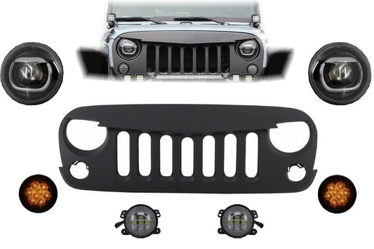 Scheinwerfer Kühlergrill für Jeep Wrangler Rubicon JK 07-17 LED Nebel Blinker CarPartsTuning